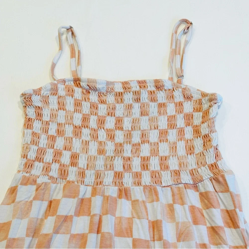 Forever 21 Girls Orange White Checkered Spaghetti Straps Sun Dress Size Small